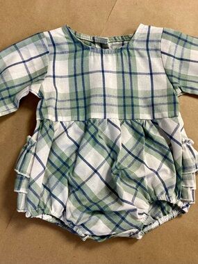 Plaid Bubble Romper in Green and Blue - Size 12m